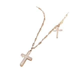 Rose gold stainless steel cross necklace with shell inlay on a high-quality link chain