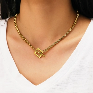 Fashion Stainless Steel Cuban Chain Necklace For Women 18K Gold Plated Toggle Clasp Pig Nose Link Necklace Jewelry