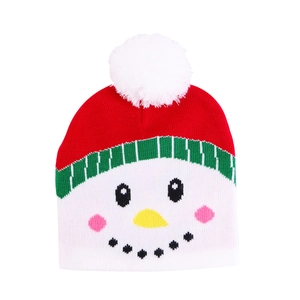 Knitted Christmas snowman hat with red top and white pom pom for kids and adults