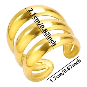 Detail view of gold curved ring with 2.1cm height and 1.7cm opening dimensions