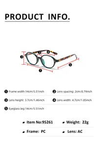 Detailed size specifications for oval nerdy frames with frame width of 14cm and weight 22g