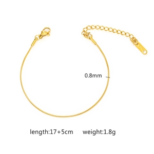 Detailed specs of 0.8mm gold stainless steel wheat chain bracelet with 17+5cm length