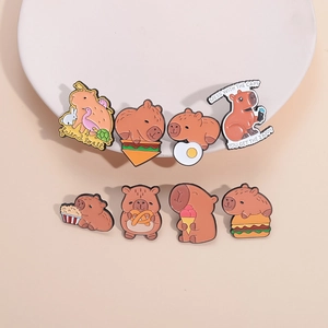 Set mit 8 süßen Capybara-Emaille-Pins mit kreativen Burger- und Lebensmittel-Designs