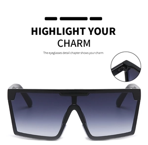Detail of square sunglasses with black frame, gradient lenses, and durable hinge focus