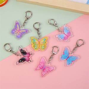 Porte-clés papillon en acrylique coloré avec des crochets en métal argenté