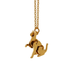 Modern 3D cat pendant necklace in gold-plated stainless steel with geometric design