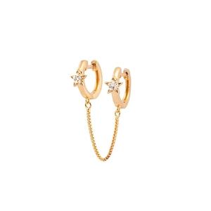 Detail of s925 silver star tassel earrings with marquise cubic zirconia in gold plating