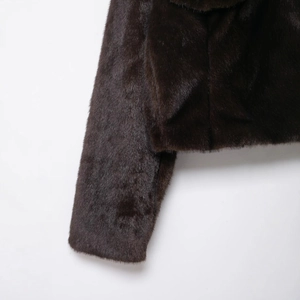Deep brown faux rabbit fur jacket with soft plush texture and high density sleeves