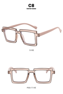 Detail view showing the side and front angles of transparent brown square TR90 frames