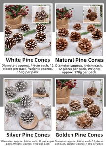 Close-up of assorted gold silver and snowy pine cones for Christmas window decoration