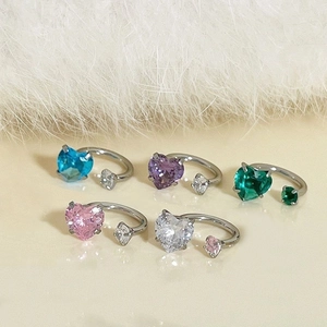 U-shaped heart zircon earrings in blue, purple, green, pink, and clear white colors