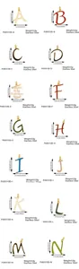 Detailed size chart for 18K gold plated stainless steel letter pendants A to N
