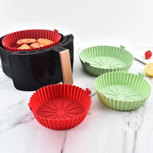 Air Fryer Silicone Liner Round Reusable Baking Tray Heat Resistant Non-Stick Basket Oven Accessory With Handles
