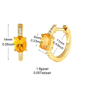 Detailed size specifications for gold earrings with yellow zircon and pavé stones