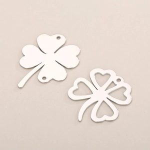 Four Leaf Clover Pendants Stainless Steel DIY Necklace Bracelet Charms Silver Color Mirror Polished Heart Hollow Design