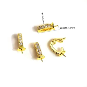 14k gold plated jewelry pendant clasp with micro-set zircon stones 6.5mm x 13mm size