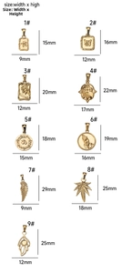 Size chart showing width and height for nine gold stainless steel pendant styles