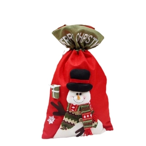 Large red burlap Christmas gift bag with 3D snowman doll and Merry Christmas text