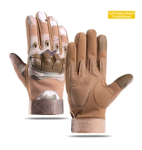Tactical full finger gloves in sand camouflage with hard shell knuckles and touch screen tips