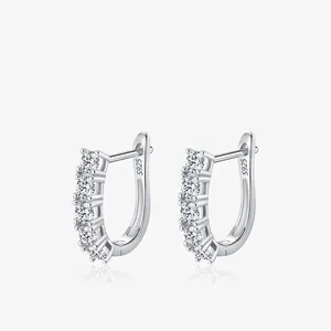 Moissanite Huggie Hoop Earrings 925 Sterling Silver D Color VVS1 Sparkling U Shape Luxury Elegant Women