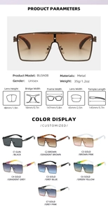 Detailed size specifications for square metal sunglasses with gradient lenses