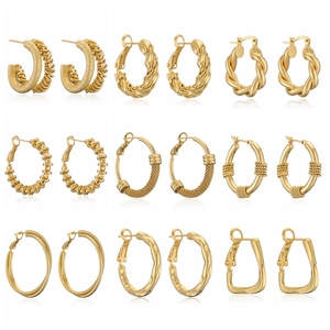 Golden C Shaped Hoop Earrings For Women Real Gold Plated Copper Textured Twisted Woven Geometric Retro Minimalist Jewelry
