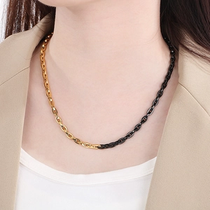 Collier moderne bicolore en acier inoxydable or et noir pour hommes et femmes