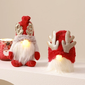 Gnomes de Noël rouges lumineux avec bois de renne dorés et nez à LED scintillants
