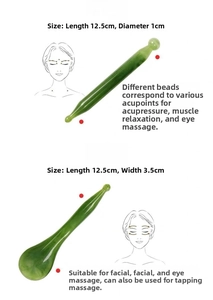 Detail view of resin massage stick and guasha tool set for facial lifting and eye care