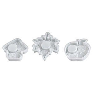 Silikonformen-Set für Kerzenhalter mit Pilz-, Ahorn- und Apfelformen und Blumenreliefs