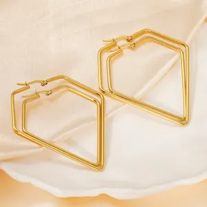 Minimalist geometric gold earrings in a stylish elongated pentagon design made of steel
