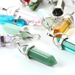 Zeshoekige Kolom Kristalsteen Hanger Ketting Natuursteen Genezing Punt Amethist Kwart Legering Sieraden Voor Vrouwen