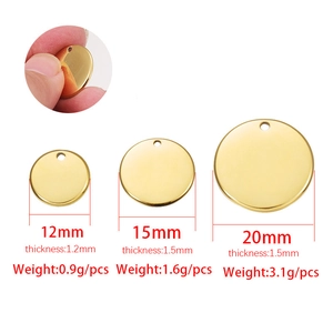 Polished 18k gold-plated stainless steel round pendant charms in 12mm, 15mm, and 20mm sizes