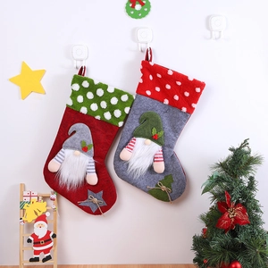 Christmas gnome stockings with plush doll decoration for holiday fireplace and tree hanging