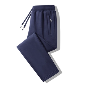 Men's navy blue casual jogger pants with elastic drawstring waist and zipper pockets
