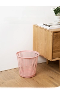 Pink hollow mesh wastebasket made of premium high-density PP plastic for home or office