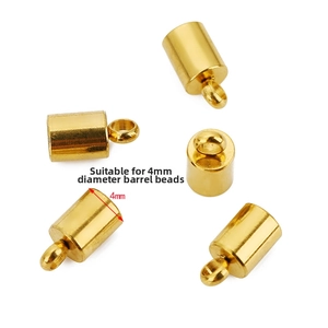 Detailed view of 4mm golden cylindrical stainless steel cord end caps for jewelry