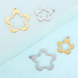 Hollow flower charms in gold and silver steel for DIY jewelry making accessories