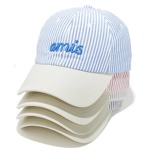 Striped baseball caps in blue, red, and grey with amis embroidery for casual sun protection