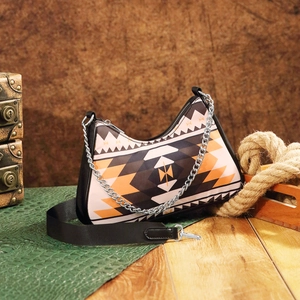 Bohemian Aztec shoulder bag with geometric print and adjustable black wide strap