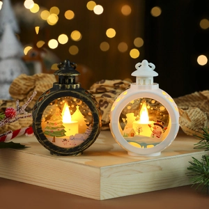 Black and white Christmas LED lanterns with warm festive bokeh background lighting