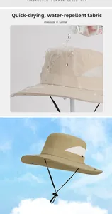 Waterproof outdoor sun hat with side mesh vents and adjustable chin strap detail