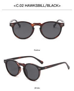 Front and 45-degree side view of tortoiseshell round frame polarized sunglasses