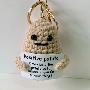 Handmade Crochet Positive Potato Emotional Support Pickle Keychain Funny Vegetable Woolen Yarn Bag Pendant Gift For Friend