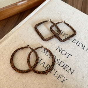 Vintage Leopard Print Fabric Geometric Hoop Earrings For Women With 925 Sterling Silver Earring Post Retro Fashion Jewelry