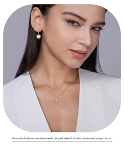 Detailed view of U-shaped 925 silver necklace with moissanite on a model