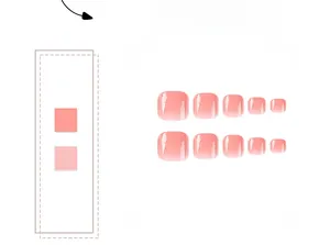 Macro detail of pink gradient press-on toenails showing glossy finish and 10-piece set