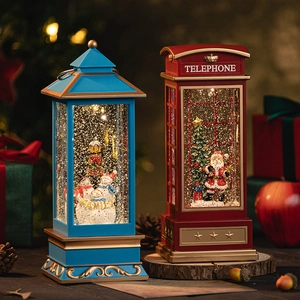 Luminous Christmas snow globe lantern with festive snowman and Santa scene decor