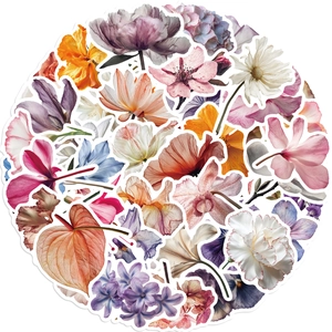 50 pieces of colorful cartoon floral vinyl stickers for laptop and guitar decoration