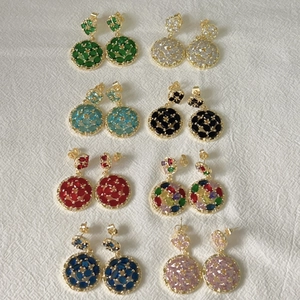 Set of eight pairs of 18k gold plated double round earrings with colorful cubic zirconia